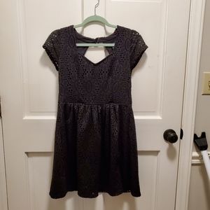 Black lace cap sleeve dress with keyhole back
